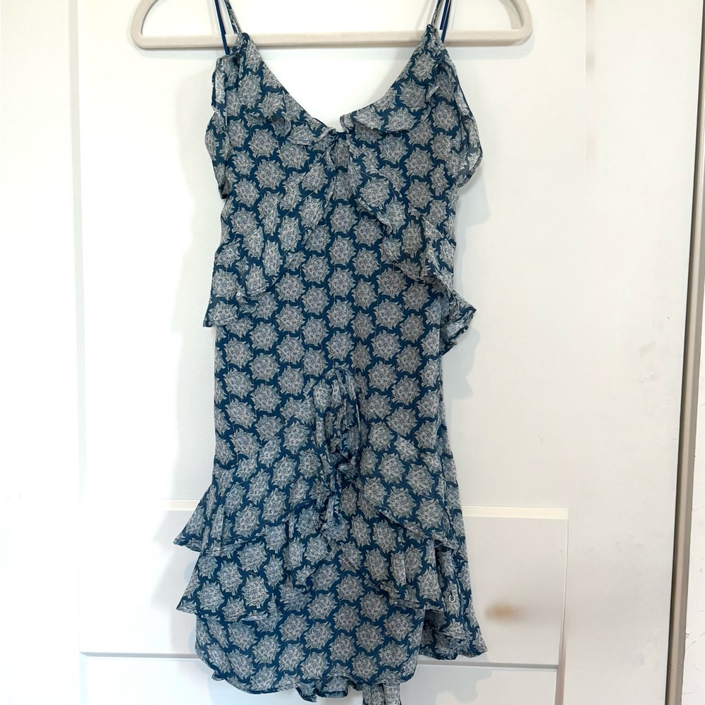 Blue and White Floral Ruffle Dress